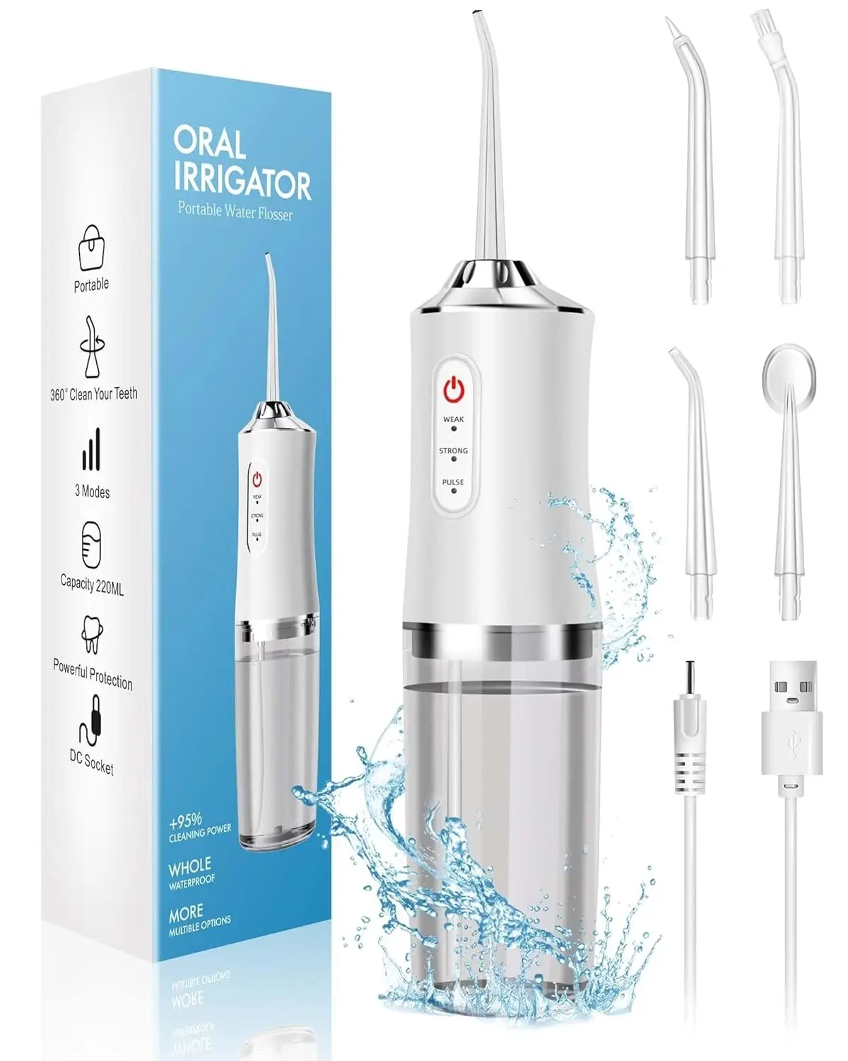 Water Flosser Cordless - Munddusche, tragbare Wasserflosser, über USB wiederaufladbarer